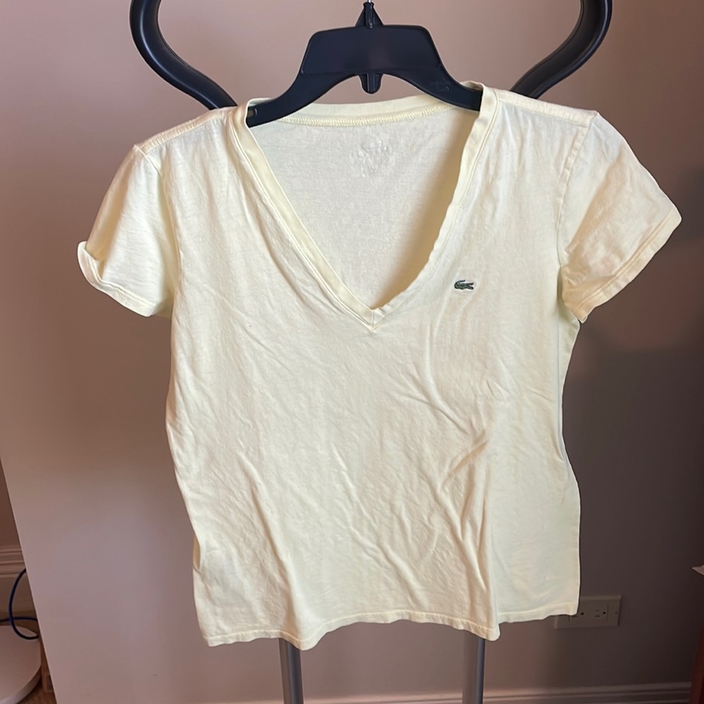 Lacoste butter yellow v neck tshirt